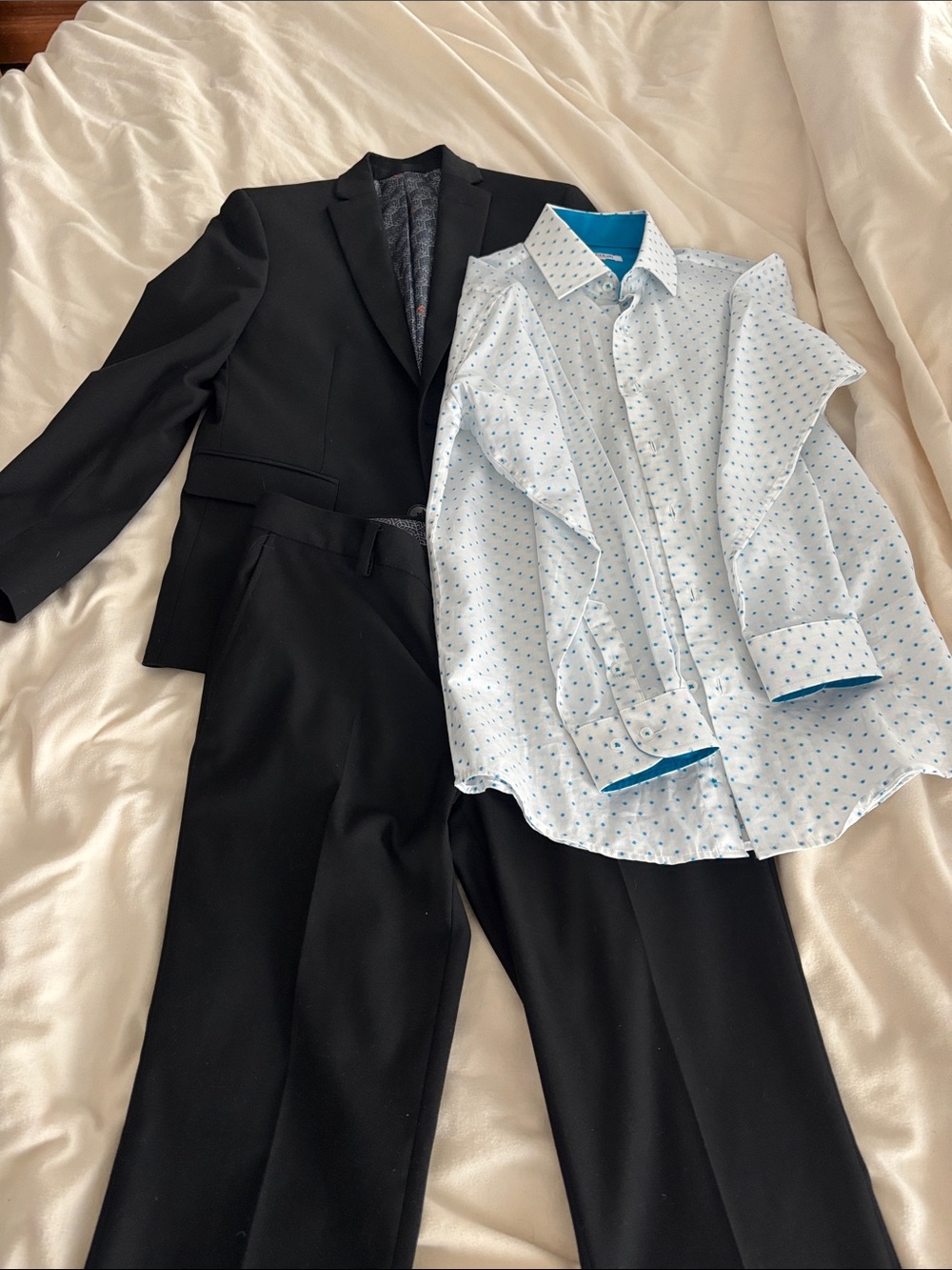 Tallia Boys Black Blazer and Pants with Issac Mizrahi Blue/white Dress Shirt 12